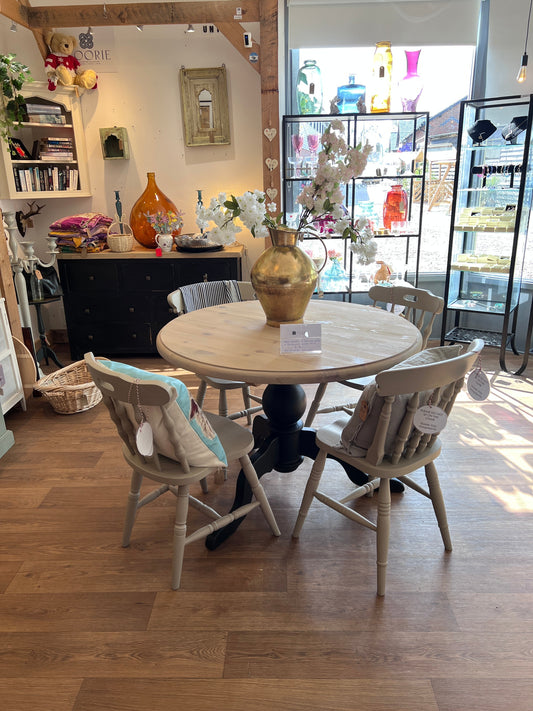 Terrific Taupe Top Circular pine table - NOW SOLD